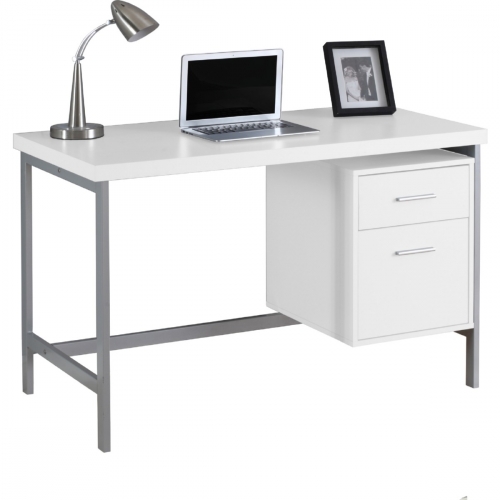 48" Computer Desk in White & Silver Metal